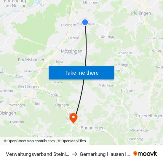 Verwaltungsverband Steinlach-Wiesaz to Gemarkung Hausen Im Killertal map