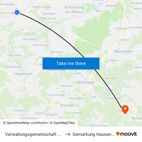 Verwaltungsgemeinschaft Horb am Neckar to Gemarkung Hausen Im Killertal map