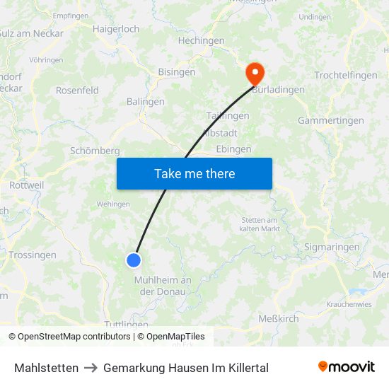 Mahlstetten to Gemarkung Hausen Im Killertal map