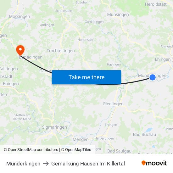 Munderkingen to Gemarkung Hausen Im Killertal map
