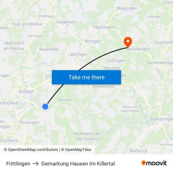 Frittlingen to Gemarkung Hausen Im Killertal map