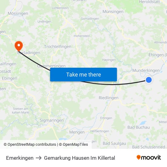 Emerkingen to Gemarkung Hausen Im Killertal map