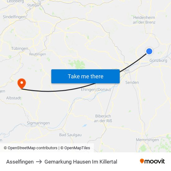 Asselfingen to Gemarkung Hausen Im Killertal map