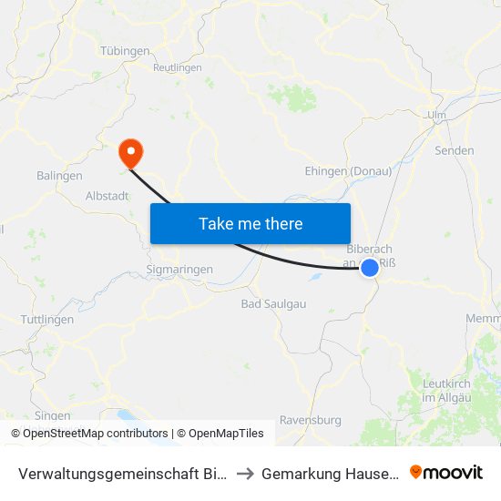 Verwaltungsgemeinschaft Biberach An Der Riß to Gemarkung Hausen Im Killertal map
