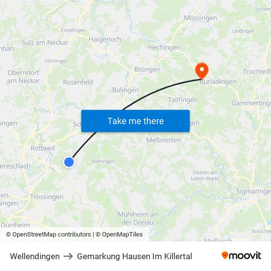 Wellendingen to Gemarkung Hausen Im Killertal map