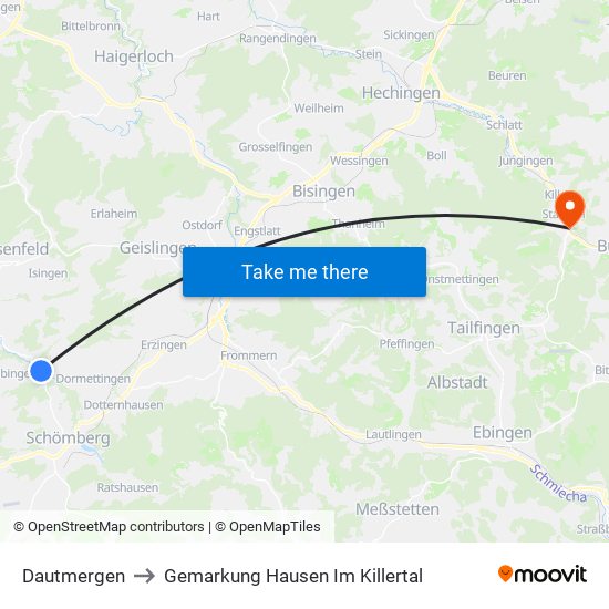 Dautmergen to Gemarkung Hausen Im Killertal map