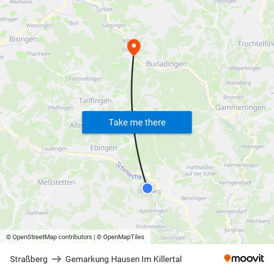 Straßberg to Gemarkung Hausen Im Killertal map