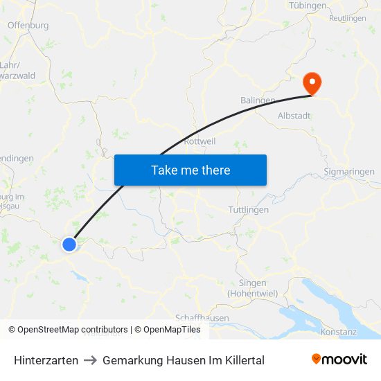 Hinterzarten to Gemarkung Hausen Im Killertal map