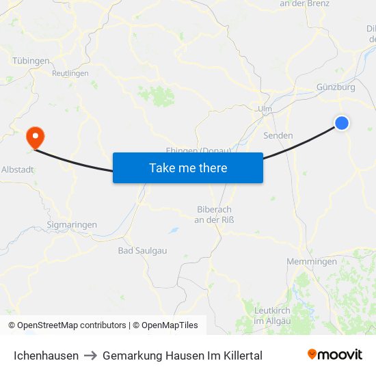 Ichenhausen to Gemarkung Hausen Im Killertal map