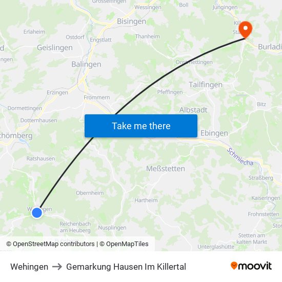 Wehingen to Gemarkung Hausen Im Killertal map