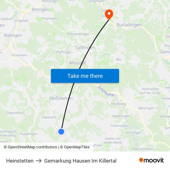 Heinstetten to Gemarkung Hausen Im Killertal map
