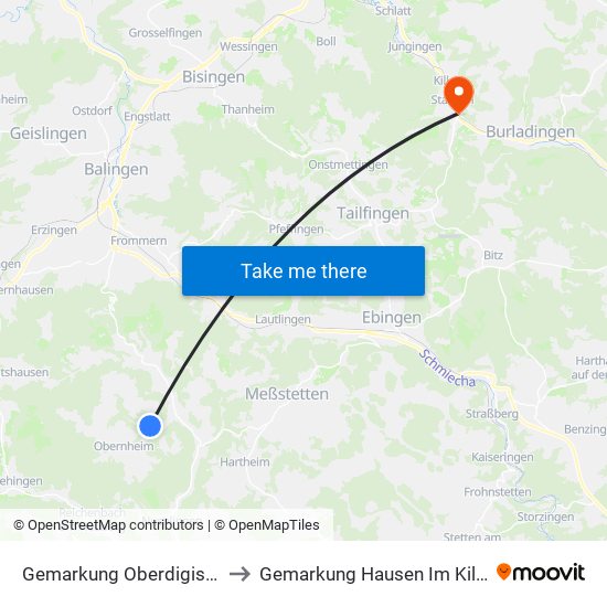 Gemarkung Oberdigisheim to Gemarkung Hausen Im Killertal map