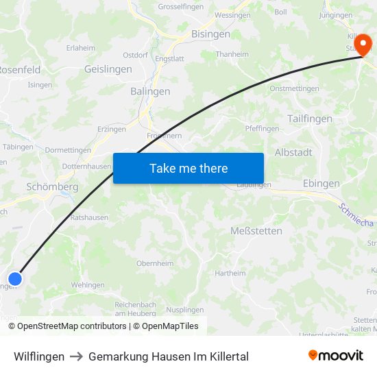 Wilflingen to Gemarkung Hausen Im Killertal map