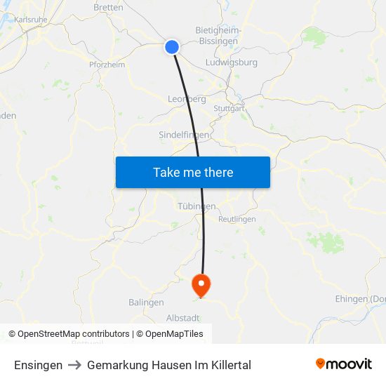 Ensingen to Gemarkung Hausen Im Killertal map
