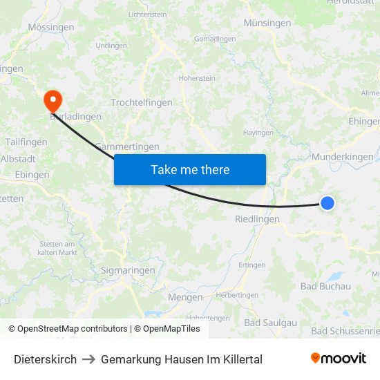 Dieterskirch to Gemarkung Hausen Im Killertal map