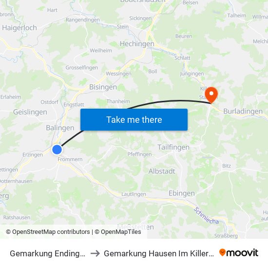 Gemarkung Endingen to Gemarkung Hausen Im Killertal map