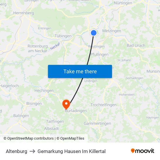 Altenburg to Gemarkung Hausen Im Killertal map
