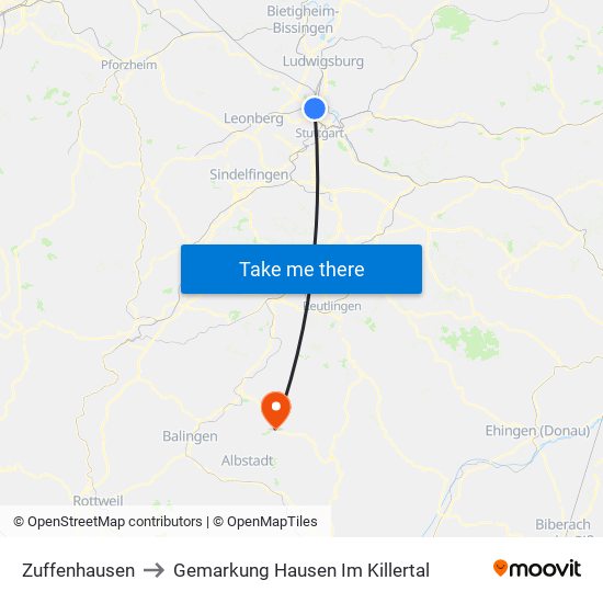 Zuffenhausen to Gemarkung Hausen Im Killertal map