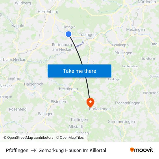 Pfäffingen to Gemarkung Hausen Im Killertal map