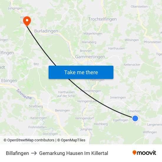 Billafingen to Gemarkung Hausen Im Killertal map