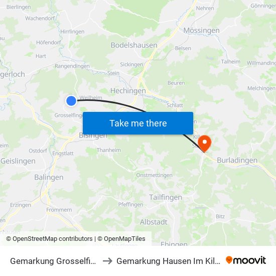 Gemarkung Grosselfingen to Gemarkung Hausen Im Killertal map