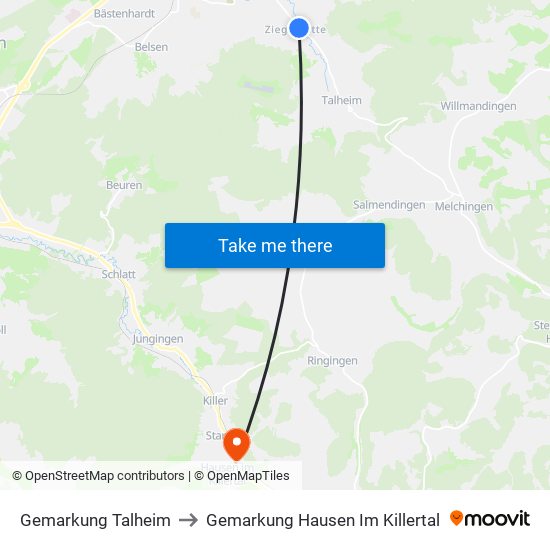 Gemarkung Talheim to Gemarkung Hausen Im Killertal map