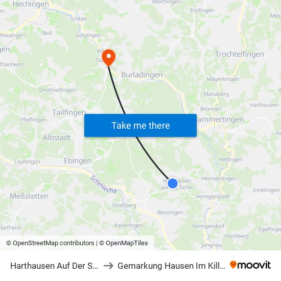 Harthausen Auf Der Scher to Gemarkung Hausen Im Killertal map