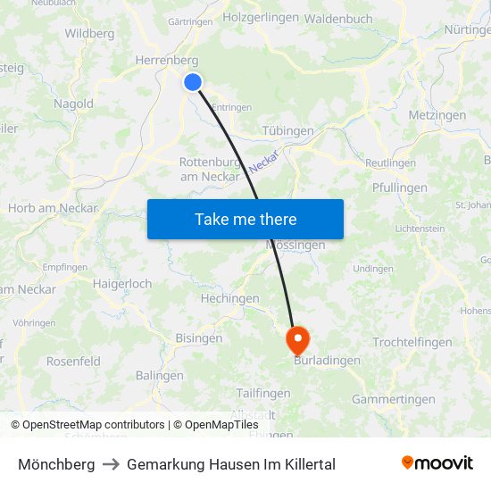 Mönchberg to Gemarkung Hausen Im Killertal map