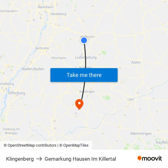 Klingenberg to Gemarkung Hausen Im Killertal map