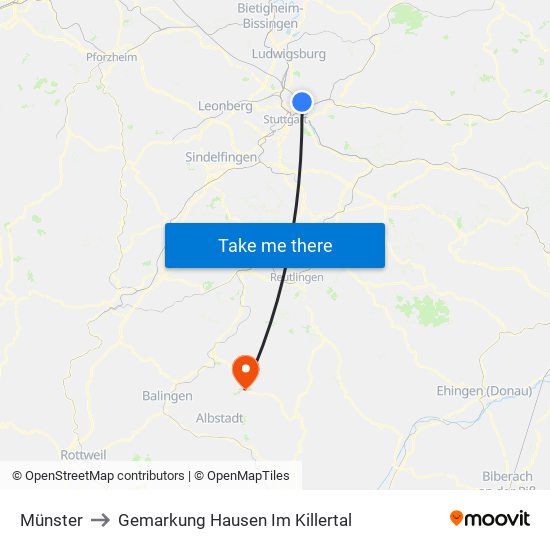 Münster to Gemarkung Hausen Im Killertal map