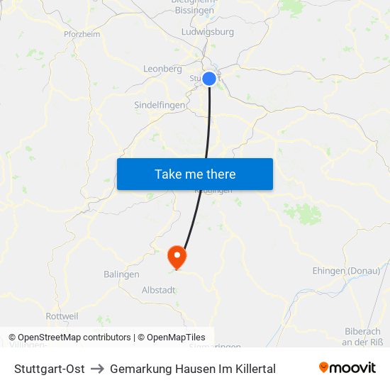 Stuttgart-Ost to Gemarkung Hausen Im Killertal map