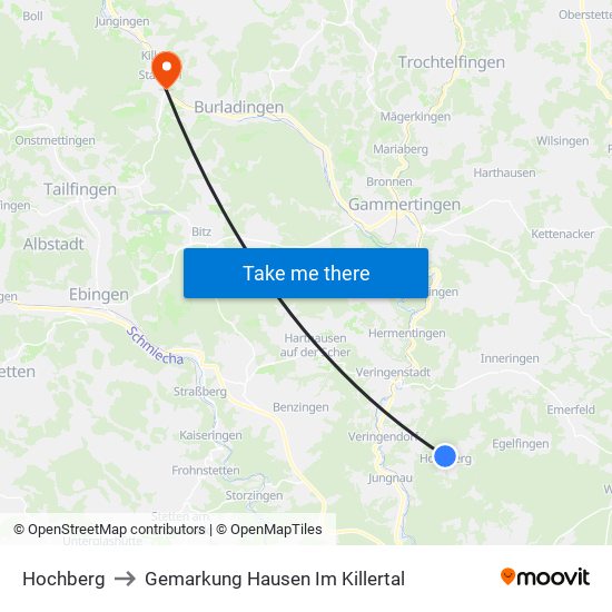 Hochberg to Gemarkung Hausen Im Killertal map