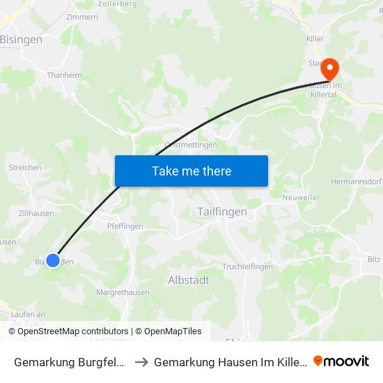 Gemarkung Burgfelden to Gemarkung Hausen Im Killertal map