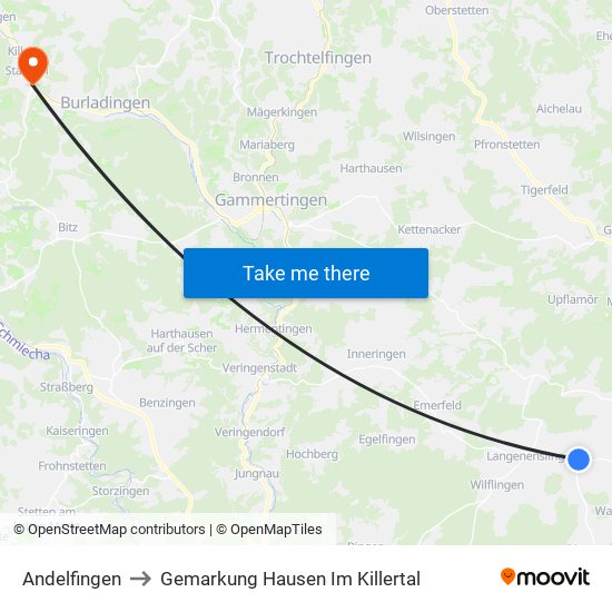 Andelfingen to Gemarkung Hausen Im Killertal map
