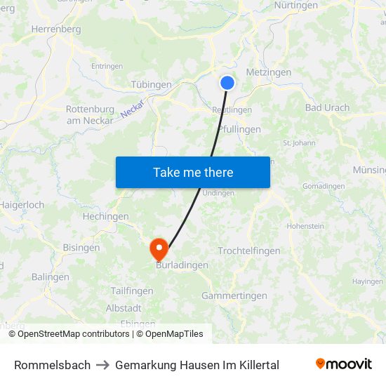 Rommelsbach to Gemarkung Hausen Im Killertal map
