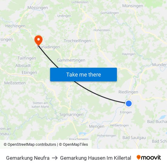 Gemarkung Neufra to Gemarkung Hausen Im Killertal map