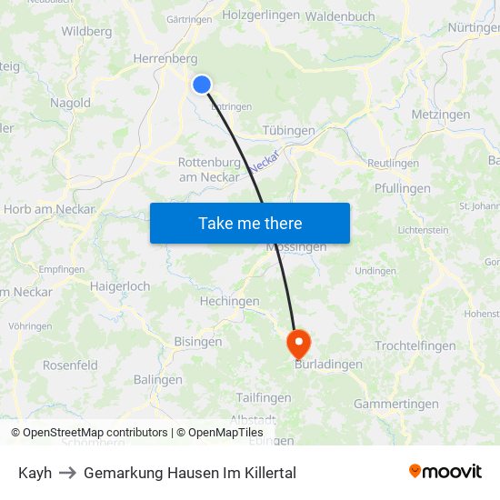 Kayh to Gemarkung Hausen Im Killertal map