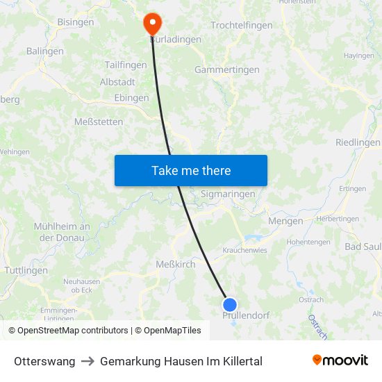 Otterswang to Gemarkung Hausen Im Killertal map