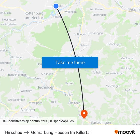 Hirschau to Gemarkung Hausen Im Killertal map