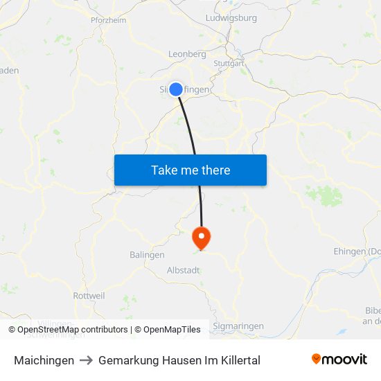 Maichingen to Gemarkung Hausen Im Killertal map