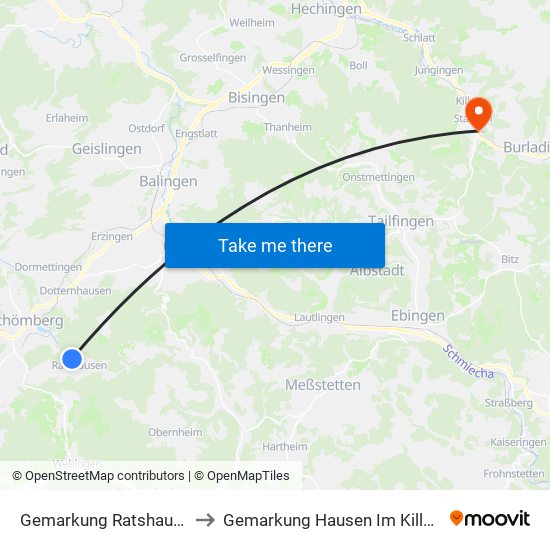 Gemarkung Ratshausen to Gemarkung Hausen Im Killertal map