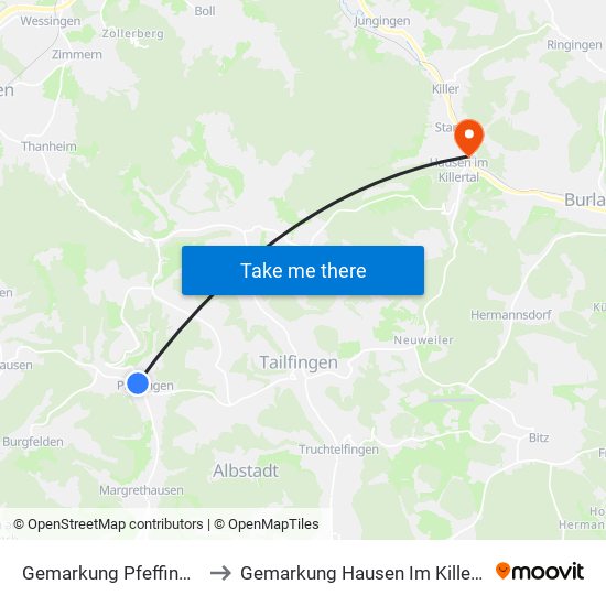 Gemarkung Pfeffingen to Gemarkung Hausen Im Killertal map