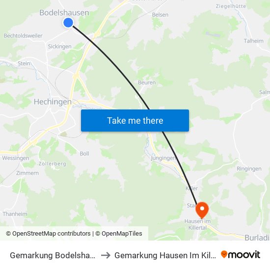 Gemarkung Bodelshausen to Gemarkung Hausen Im Killertal map