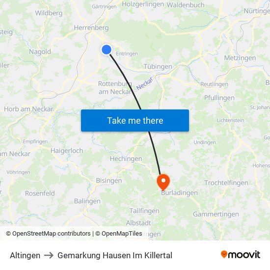 Altingen to Gemarkung Hausen Im Killertal map