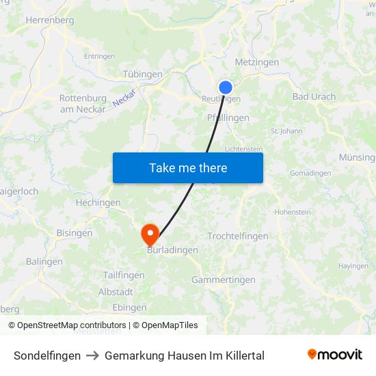 Sondelfingen to Gemarkung Hausen Im Killertal map
