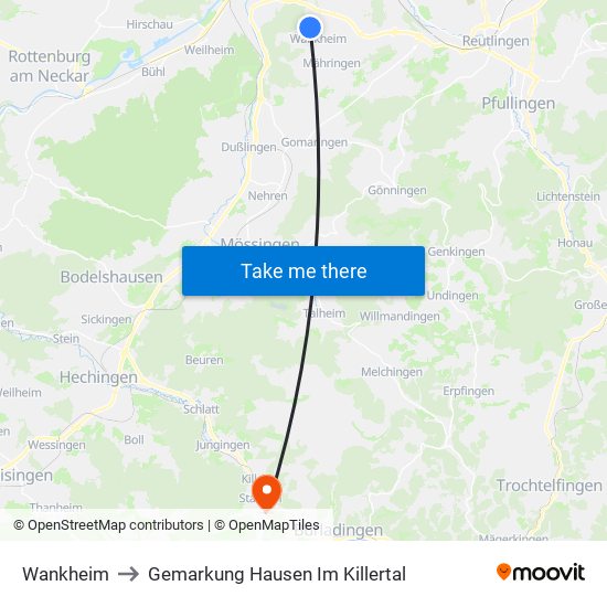 Wankheim to Gemarkung Hausen Im Killertal map