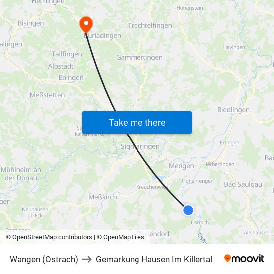 Wangen (Ostrach) to Gemarkung Hausen Im Killertal map