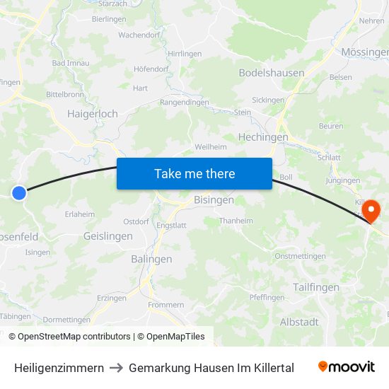 Heiligenzimmern to Gemarkung Hausen Im Killertal map