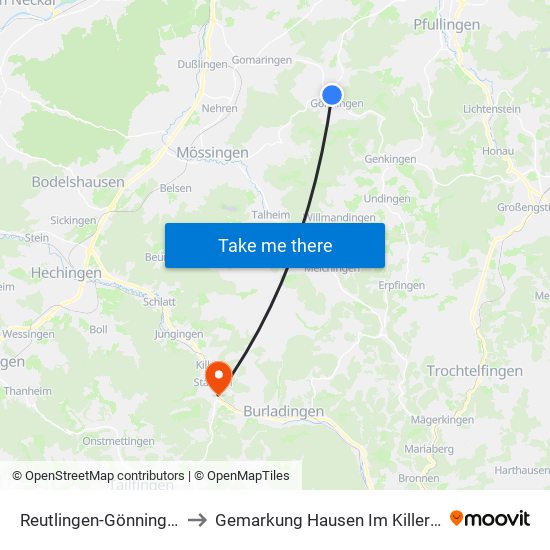 Reutlingen-Gönningen to Gemarkung Hausen Im Killertal map