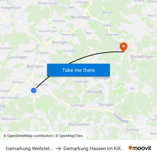 Gemarkung Weilstetten to Gemarkung Hausen Im Killertal map